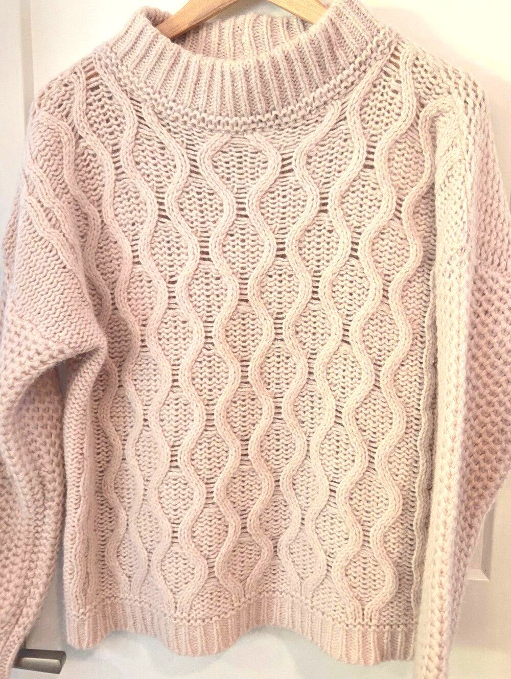 MOTH Italian Alpaca Merino Chunky Cable Knit Mock Neck Sweater Beige M Luxury